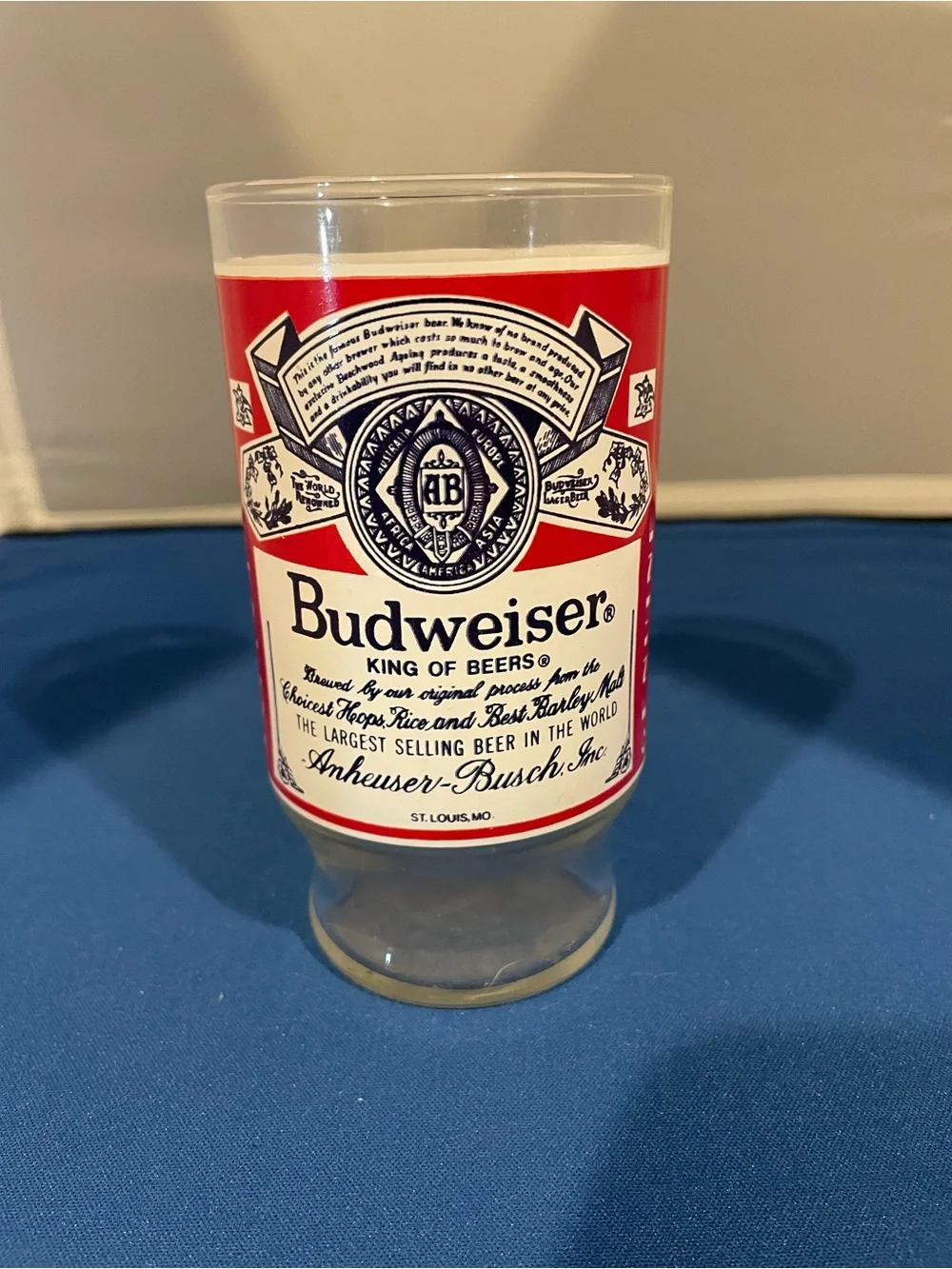 Vintage 1970s Budweiser Branded Glass 16oz - Red & White Label